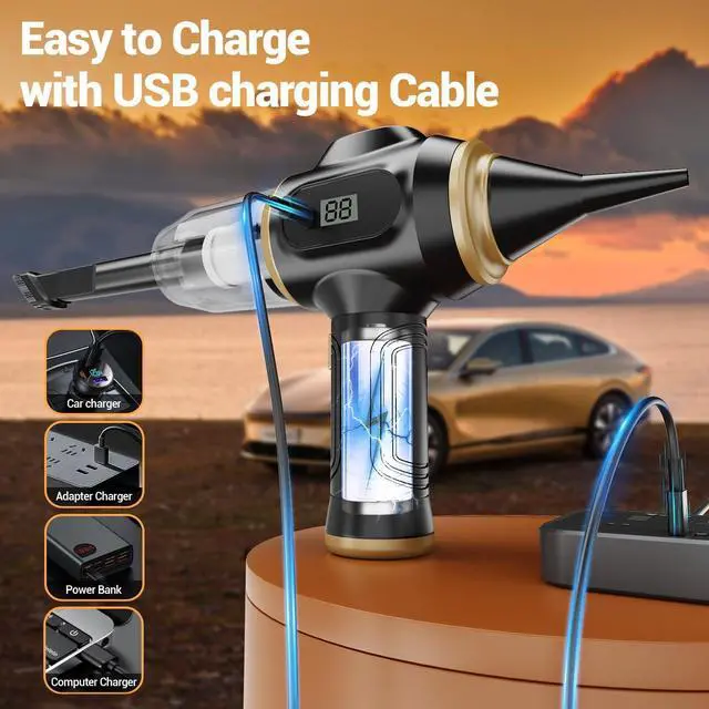 Alt view image 4 of 6 - Portable Car Vacuum Cordless Mini Handheld Vacuums Cleaner Rechargeable with LCD Display and Multi-Nozzles, High Power Hand held Cleaners for Car, Home, Office, Sofa, Pet Hair,Keyboard