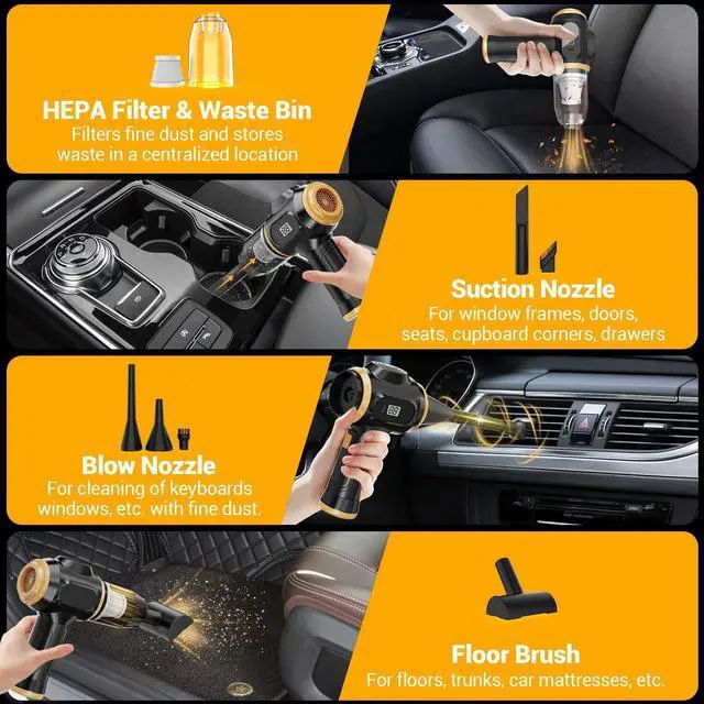 Alt view image 5 of 6 - Portable Car Vacuum Cordless Mini Handheld Vacuums Cleaner Rechargeable with LCD Display and Multi-Nozzles, High Power Hand held Cleaners for Car, Home, Office, Sofa, Pet Hair,Keyboard