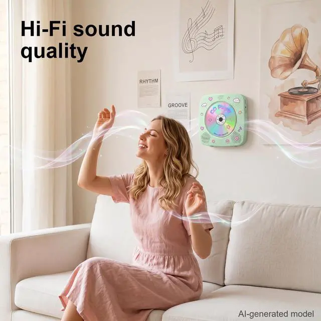 Alt view image 4 of 7 - CD Player Portable Rechargeable: CD Players for Home Portable CD Player with Bluetooth & Dual Speakers 1800mAh CD Boombox FM Radio USB Type-C MP3 Music Player