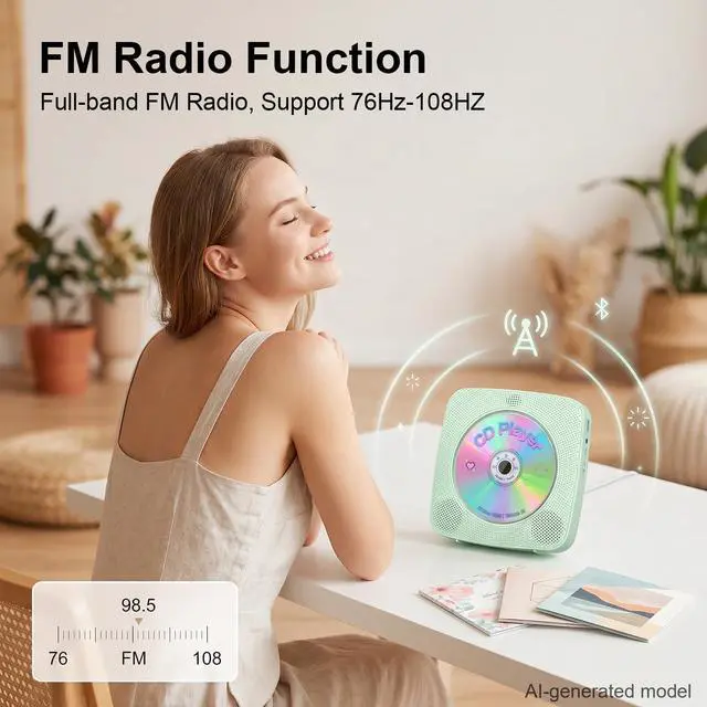 Alt view image 6 of 7 - CD Player Portable Rechargeable: CD Players for Home Portable CD Player with Bluetooth & Dual Speakers 1800mAh CD Boombox FM Radio USB Type-C MP3 Music Player