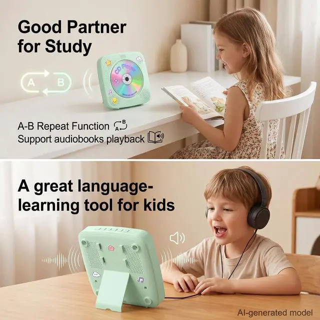 Alt view image 7 of 7 - CD Player Portable Rechargeable: CD Players for Home Portable CD Player with Bluetooth & Dual Speakers 1800mAh CD Boombox FM Radio USB Type-C MP3 Music Player