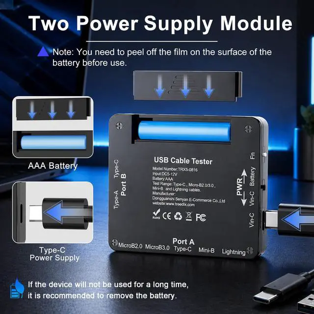 Alt view image 6 of 6 - USB Cable Tester with 2.4" Color Screen for eMarker Reading, PD 3.0/3.1 Detection, Resistor and Continuity Check, Compatible with Lightning, Type-C, Micro-B 2.0/3.0, and Mini-B Cables