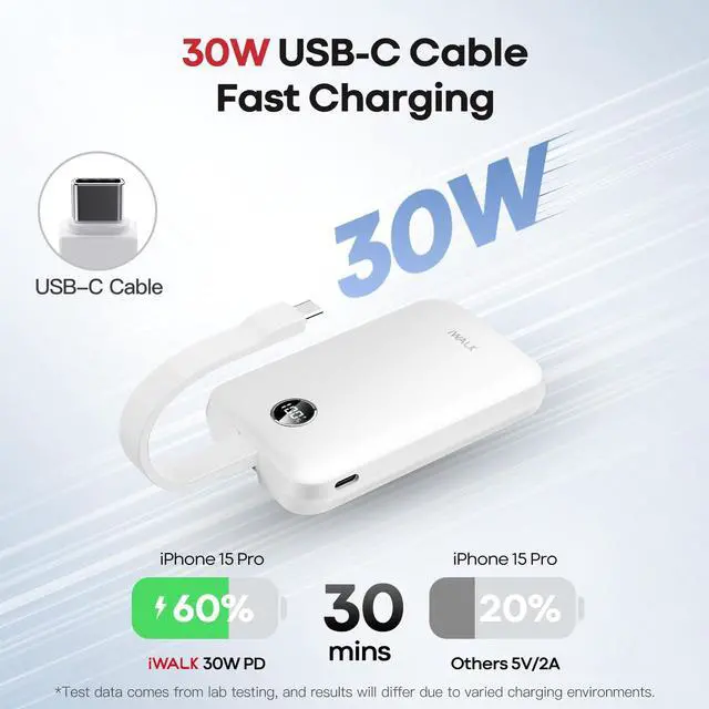 Alt view image 2 of 7 - Magnetic Power Bank 10000mAh, 30W Wireless Portable Charger with Fast Charging USB-C Cable,Qi2 Certified 15W Battery Pack with LED Display for iPhone 17/16/16 Pro/15/14/13 Series, Samsung Galaxy