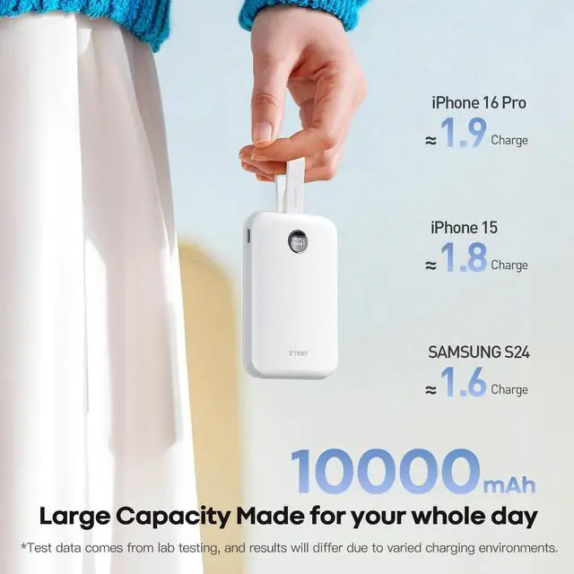 Alt view image 4 of 7 - Magnetic Power Bank 10000mAh, 30W Wireless Portable Charger with Fast Charging USB-C Cable,Qi2 Certified 15W Battery Pack with LED Display for iPhone 17/16/16 Pro/15/14/13 Series, Samsung Galaxy