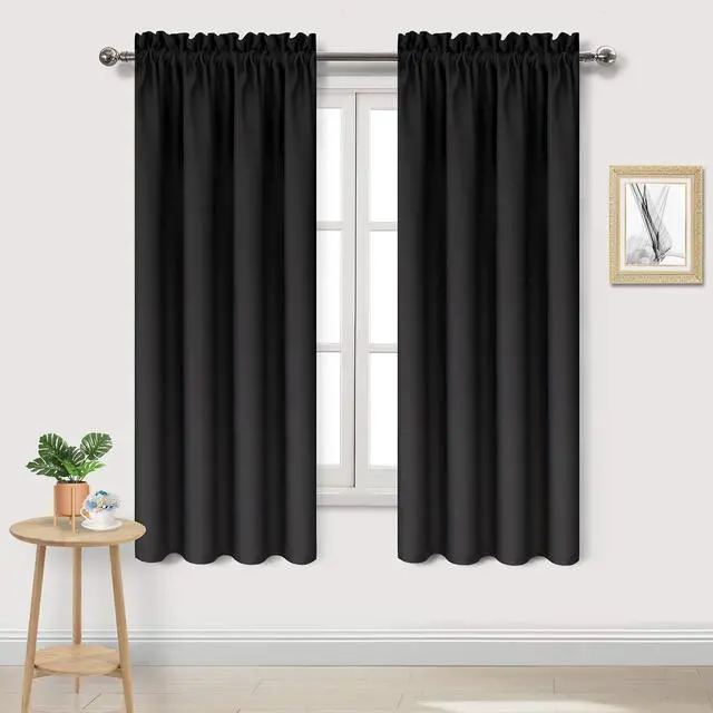 Main image of Blackout Curtains Thermal Insulated, Energy Saving & Noise Reducing Bedroom and Living Room Curtains, Black, W 42x L 63 Inch, Set of 2 Rod Pocket Curtain Panels