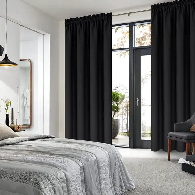 Alt view image 2 of 7 - Blackout Curtains Thermal Insulated, Energy Saving & Noise Reducing Bedroom and Living Room Curtains, Black, W 42x L 63 Inch, Set of 2 Rod Pocket Curtain Panels