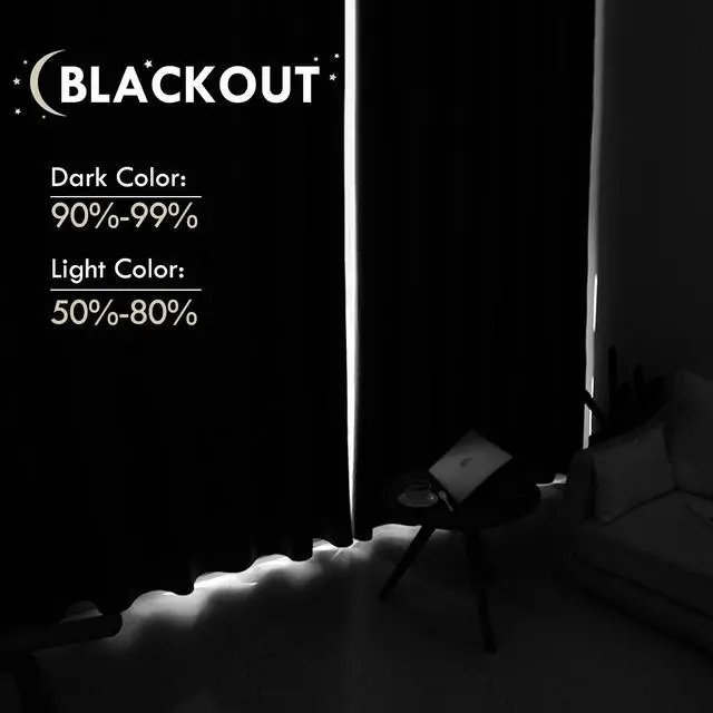 Alt view image 3 of 7 - Blackout Curtains Thermal Insulated, Energy Saving & Noise Reducing Bedroom and Living Room Curtains, Black, W 42x L 63 Inch, Set of 2 Rod Pocket Curtain Panels