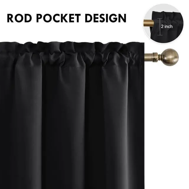Alt view image 4 of 7 - Blackout Curtains Thermal Insulated, Energy Saving & Noise Reducing Bedroom and Living Room Curtains, Black, W 42x L 63 Inch, Set of 2 Rod Pocket Curtain Panels