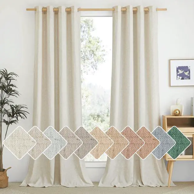 Main image of Natural Linen Curtains 84 inch Long 2 Panels Set, Grommet Top Thick Linen Burlap Semi Sheer Vertical Drapes Privacy Assured with Light Filtering for Bedroom/Living Room, W55 x L84