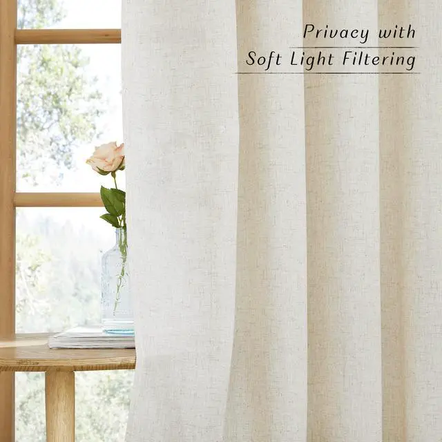 Alt view image 4 of 7 - Natural Linen Curtains 84 inch Long 2 Panels Set, Grommet Top Thick Linen Burlap Semi Sheer Vertical Drapes Privacy Assured with Light Filtering for Bedroom/Living Room, W55 x L84
