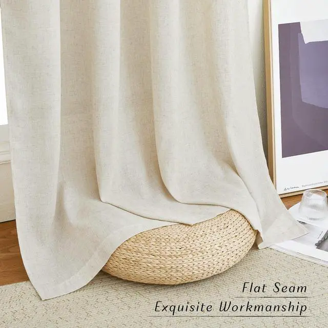 Alt view image 7 of 7 - Natural Linen Curtains 84 inch Long 2 Panels Set, Grommet Top Thick Linen Burlap Semi Sheer Vertical Drapes Privacy Assured with Light Filtering for Bedroom/Living Room, W55 x L84