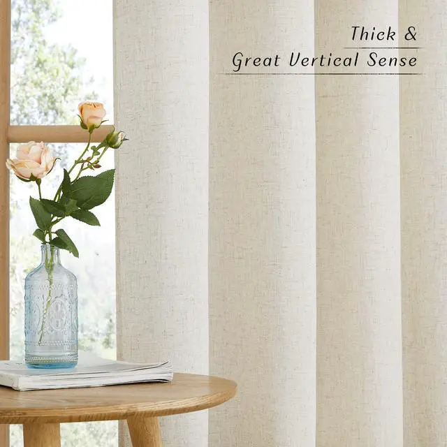 Alt view image 6 of 7 - Natural Linen Curtains 84 inch Long 2 Panels Set, Grommet Top Thick Linen Burlap Semi Sheer Vertical Drapes Privacy Assured with Light Filtering for Bedroom/Living Room, W55 x L84