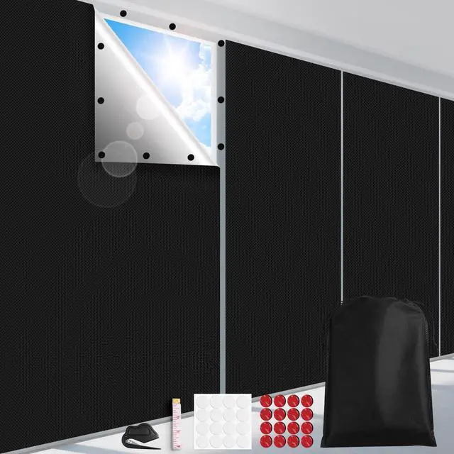 Main image of Blackout Curtains for Bedroom, Portable 100% Black Out Window Cover Film, Cuttable Blackout Shades Fabric Sheet, No Drill Window Blinds, Sun Heat Light Blocker for Travel Media Dorm, 57'' W