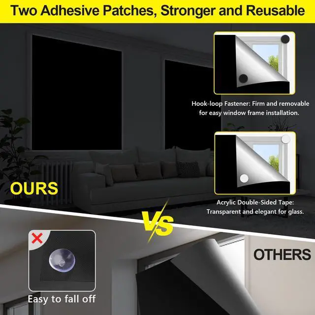 Alt view image 3 of 7 - Blackout Curtains for Bedroom, Portable 100% Black Out Window Cover Film, Cuttable Blackout Shades Fabric Sheet, No Drill Window Blinds, Sun Heat Light Blocker for Travel Media Dorm, 57'' W