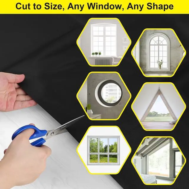 Alt view image 5 of 7 - Blackout Curtains for Bedroom, Portable 100% Black Out Window Cover Film, Cuttable Blackout Shades Fabric Sheet, No Drill Window Blinds, Sun Heat Light Blocker for Travel Media Dorm, 57'' W