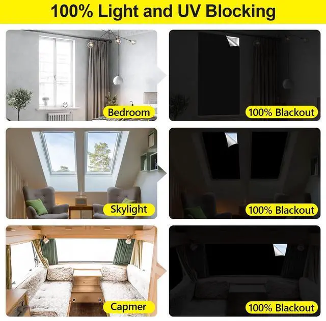 Alt view image 6 of 7 - Blackout Curtains for Bedroom, Portable 100% Black Out Window Cover Film, Cuttable Blackout Shades Fabric Sheet, No Drill Window Blinds, Sun Heat Light Blocker for Travel Media Dorm, 57'' W