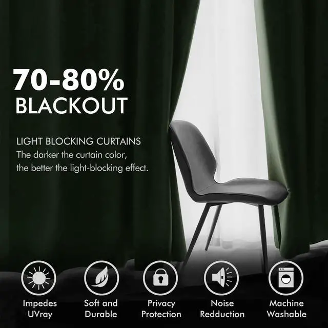 Alt view image 4 of 6 - Velvet Curtains Olive Green Elegant Grommet Curtains Thermal Insulated Soundproof Room Darkening Drapes for Classical Living Room Bedroom Decor 52 x 84 Inch Set of 2