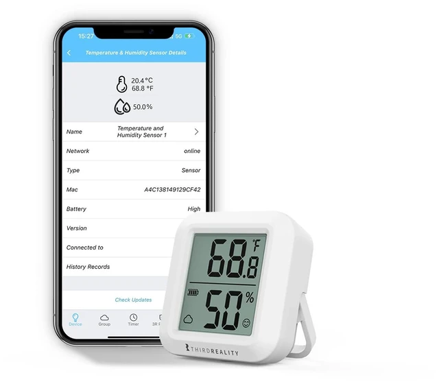 Main image of Zigbee Temperature and Humidity Sensor with Digital LCD Display, ZigBee Hub Required, App Records, Remote Monitoring and Smart Home Automation, AAA Batteries Included