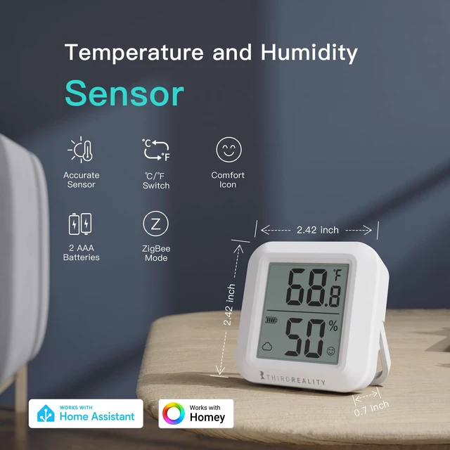 Alt view image 2 of 6 - Zigbee Temperature and Humidity Sensor 2 Pack, Digital LCD Display, ZigBee Hub Required, App Records, Remote Monitoring and Smart Home Automation, AAA Batteries Included