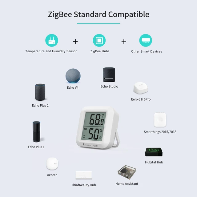 Alt view image 3 of 6 - Zigbee Temperature and Humidity Sensor 2 Pack, Digital LCD Display, ZigBee Hub Required, App Records, Remote Monitoring and Smart Home Automation, AAA Batteries Included