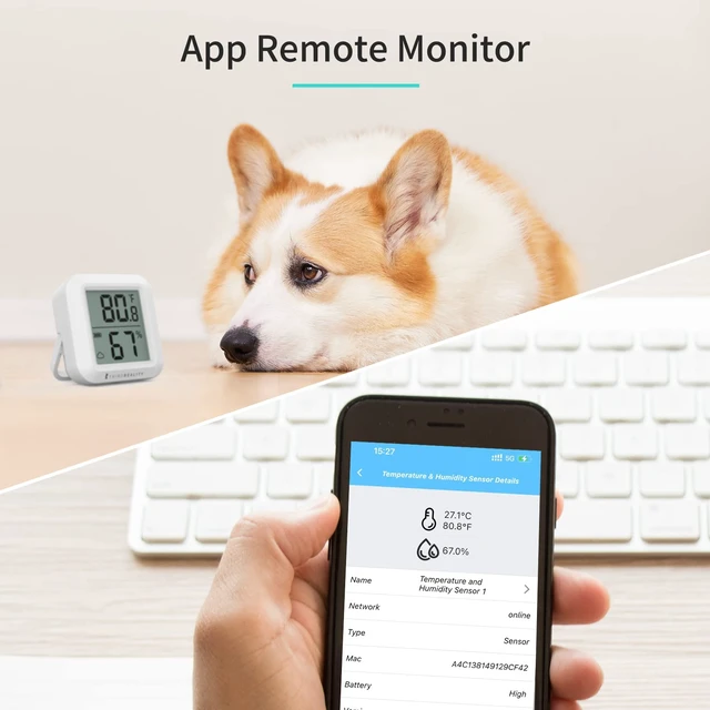 Alt view image 4 of 6 - Zigbee Temperature and Humidity Sensor 2 Pack, Digital LCD Display, ZigBee Hub Required, App Records, Remote Monitoring and Smart Home Automation, AAA Batteries Included