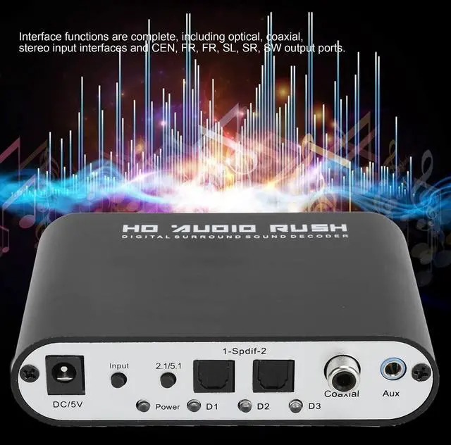 Alt view image 3 of 7 - Audio Decoder, DTS/AC-3 to Analog, Optical, Coaxial, USB, 6 Channels, ABS Material, Coaxial, Plug Mount, Hilitandr1eufcoabp876-11