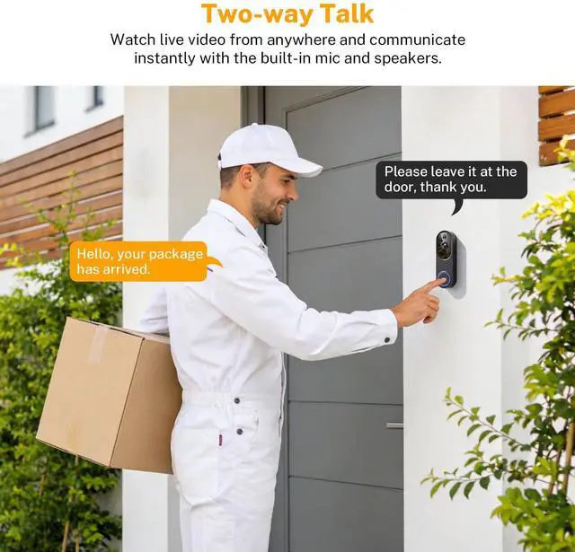 Alt view image 3 of 7 - Video Doorbell Camera, Wireless Security Camera, 1080p, Battery Powered, AI Motion Detection, Night Vision, Two-Way Audio, Cloud Storage, 2.4 GWi-Fi, for Visitor, Baby Monitor