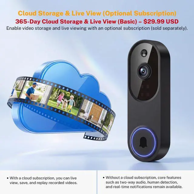 Alt view image 4 of 7 - Video Doorbell Camera, Wireless Security Camera, 1080p, Battery Powered, AI Motion Detection, Night Vision, Two-Way Audio, Cloud Storage, 2.4 GWi-Fi, for Visitor, Baby Monitor