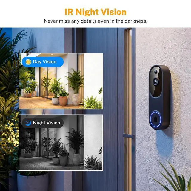 Alt view image 5 of 7 - Video Doorbell Camera, Wireless Security Camera, 1080p, Battery Powered, AI Motion Detection, Night Vision, Two-Way Audio, Cloud Storage, 2.4 GWi-Fi, for Visitor, Baby Monitor