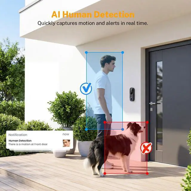 Alt view image 7 of 7 - Video Doorbell Camera, Wireless Security Camera, 1080p, Battery Powered, AI Motion Detection, Night Vision, Two-Way Audio, Cloud Storage, 2.4 GWi-Fi, for Visitor, Baby Monitor