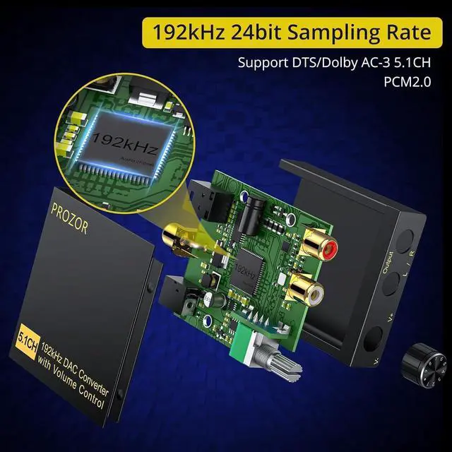 Alt view image 3 of 7 - DAC Converter 192Khz Digital to Analog Audio Decoder with Volume Control Support 5.1CH DTS Dolly-AC3 Coaxial SPDIF Toslink Optical to RCA Adapter for HDTV Blu-ray DVD PS3 Home Cinema System