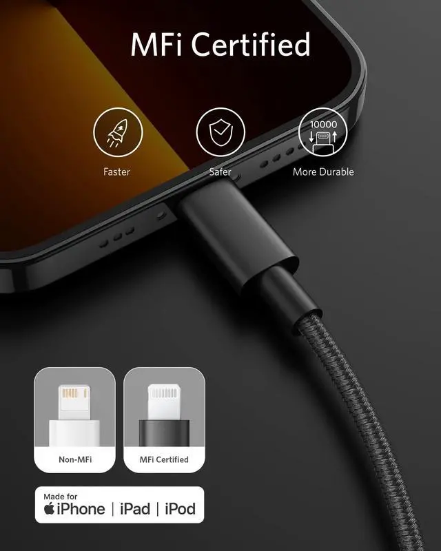 Alt view image 4 of 7 - New Nylon USB C to Lightning Cable, Apple MFi Certified for iPhone 14 Series, and More (2, Black, 6FT)