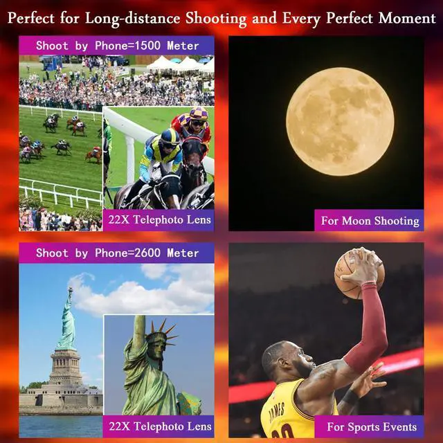 Alt view image 5 of 7 - Phone Camera Lens Kit 10 in 1 for iPhone Samsung Pixel Android, 22X Telephoto Lens, 0.62X Super Wide Angle Lens&25X Macro Lens, 235° Fisheye,Kaleidoscopes, StarlightTripodfor Most Smartphone Black