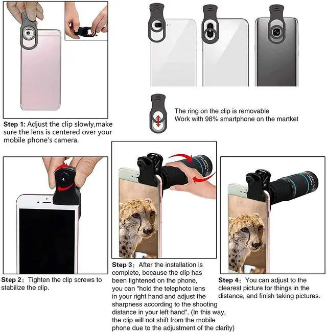 Alt view image 6 of 7 - Phone Camera Lens Kit 10 in 1 for iPhone Samsung Pixel Android, 22X Telephoto Lens, 0.62X Super Wide Angle Lens&25X Macro Lens, 235° Fisheye,Kaleidoscopes, StarlightTripodfor Most Smartphone Black