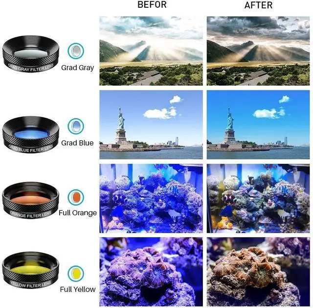 Alt view image 4 of 6 - 11 in 1 Phone Camera Lens Kit - Wide Angle Lens & Macro Lens+Fisheye Lens/ND32/kaleidoscope/CPL/Color Lens Compatible with iPhone Samsung Sony and Most of Smartphone