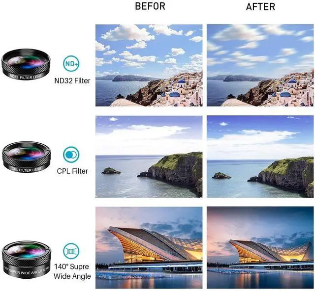 Alt view image 5 of 6 - 11 in 1 Phone Camera Lens Kit - Wide Angle Lens & Macro Lens+Fisheye Lens/ND32/kaleidoscope/CPL/Color Lens Compatible with iPhone Samsung Sony and Most of Smartphone