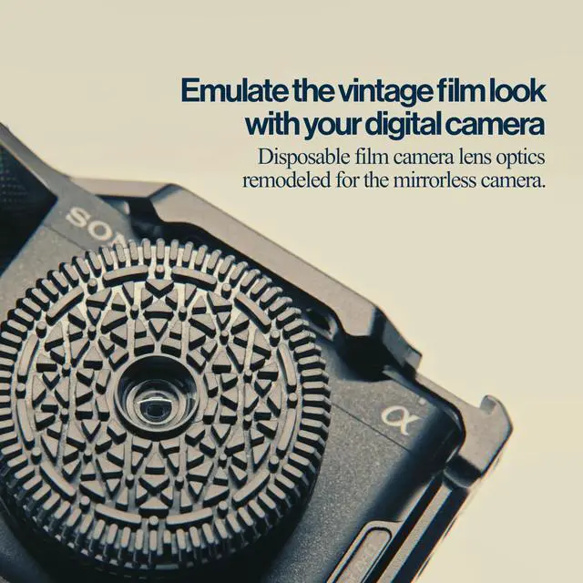 Alt view image 3 of 7 - Original Repurposed Disposable Camera Mirrorless Lens | Unlimited Instant Film-Look Photos | Compact Pancake Lens, 32mm Focal Length & Fixed f/11 Aperture (Sony E-Mount Mirrorless Compatible)
