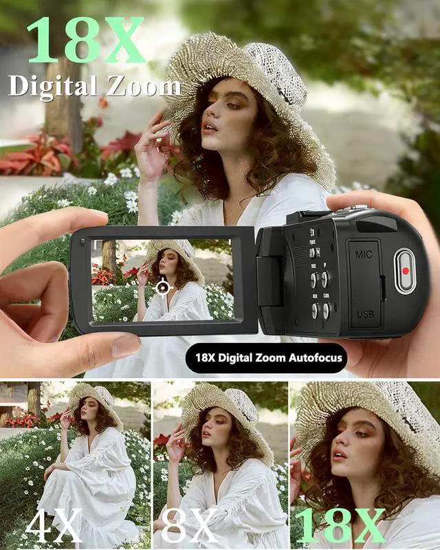 Alt view image 3 of 7 - Camcorder Video Camera 4K UHD 80MP IR Night Vision Vlogging Camera for YouTube 18X Digital Zoom Camcorder Autofocus 3.0" 270° Rotation IPS Screen Video Recorder with 32G SD Card, Lens Cap, 2 Batteries