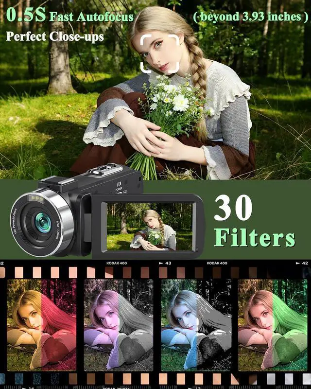 Alt view image 4 of 7 - Camcorder Video Camera 4K UHD 80MP IR Night Vision Vlogging Camera for YouTube 18X Digital Zoom Camcorder Autofocus 3.0" 270° Rotation IPS Screen Video Recorder with 32G SD Card, Lens Cap, 2 Batteries
