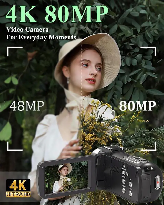 Alt view image 2 of 7 - Camcorder Video Camera 4K UHD 80MP IR Night Vision Vlogging Camera for YouTube 18X Digital Zoom Camcorder Autofocus 3.0" 270° Rotation IPS Screen Video Recorder with 32G SD Card, Lens Cap, 2 Batteries