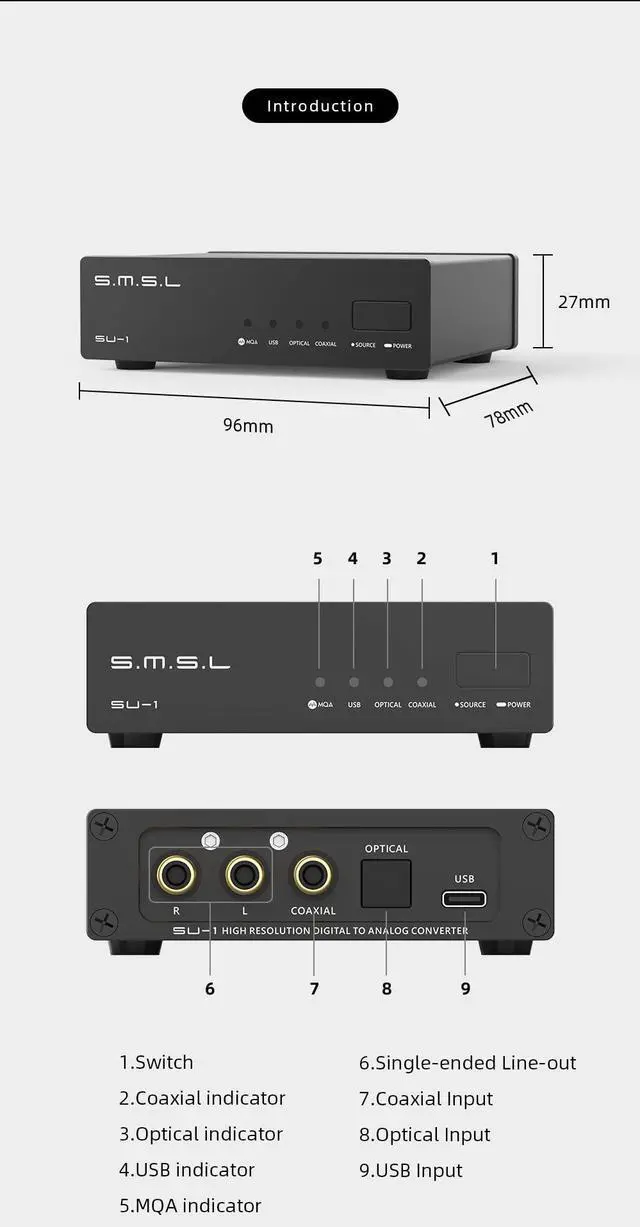 Alt view image 2 of 6 - SMSL SU-1 MQA MQA-CD Audio Decoder AK4493S XU316 768kHz/32Bit DSD512 Hi-Res DAC