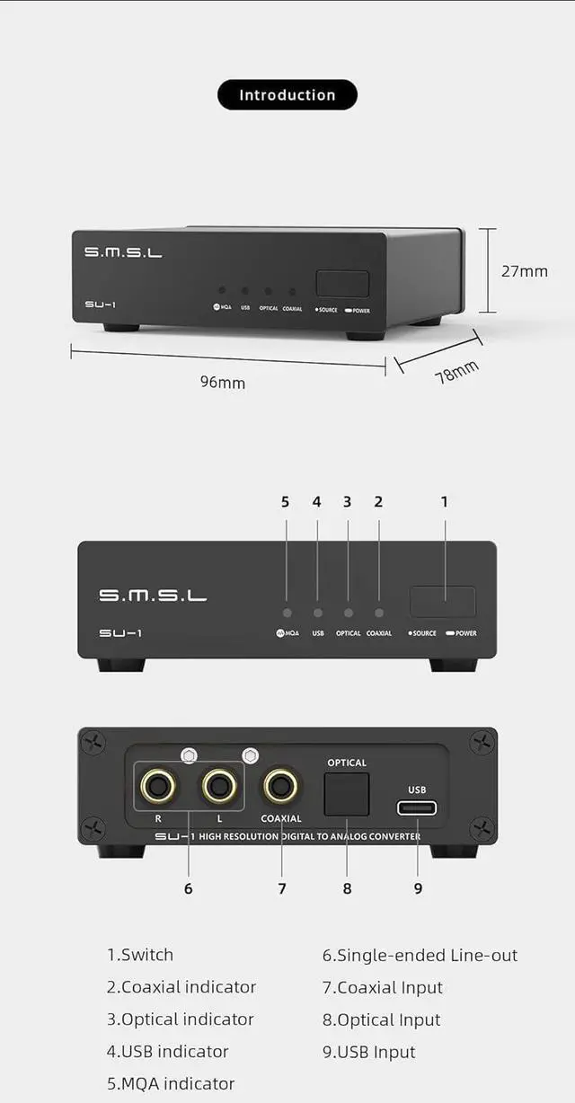 Alt view image 5 of 6 - SMSL SU-1 MQA MQA-CD Audio Decoder AK4493S XU316 768kHz/32Bit DSD512 Hi-Res DAC