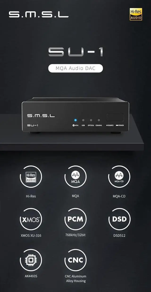 Alt view image 3 of 6 - SMSL SU-1 MQA MQA-CD Audio Decoder AK4493S XU316 768kHz/32Bit DSD512 Hi-Res DAC