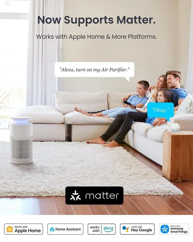Alt view image 2 of 7 - Air Purifiers for Home Large Room with Matter Up to 3620 ft², 20dB, Washable Pre-filter, Pet Mode, 10 RGB Colors, Aromatherapy, Work with Apple Home, Google Home, HomeAssistant