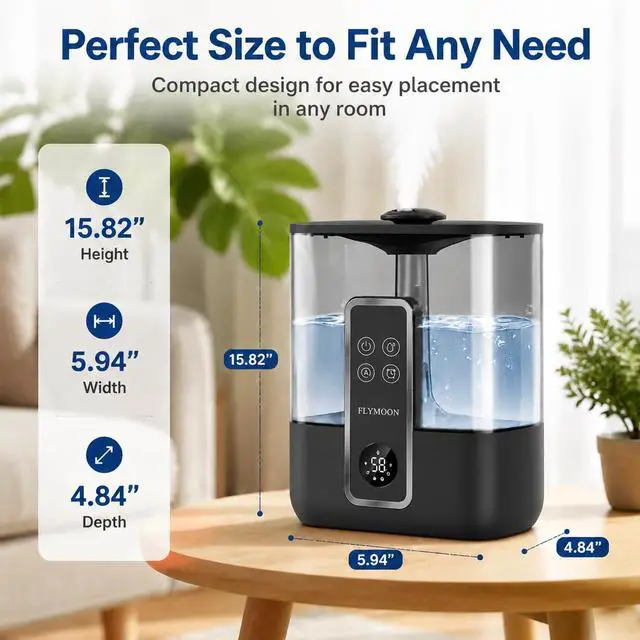Alt view image 6 of 7 - Humidifier for Bedroom, Top Fill 5L Cool Mist Humidifiers with 28dB, Smart Humidifier for Large Room, Plants, Auto-Off, 12H Timer, 50 Hour Runtime,Tuya App Control, Black