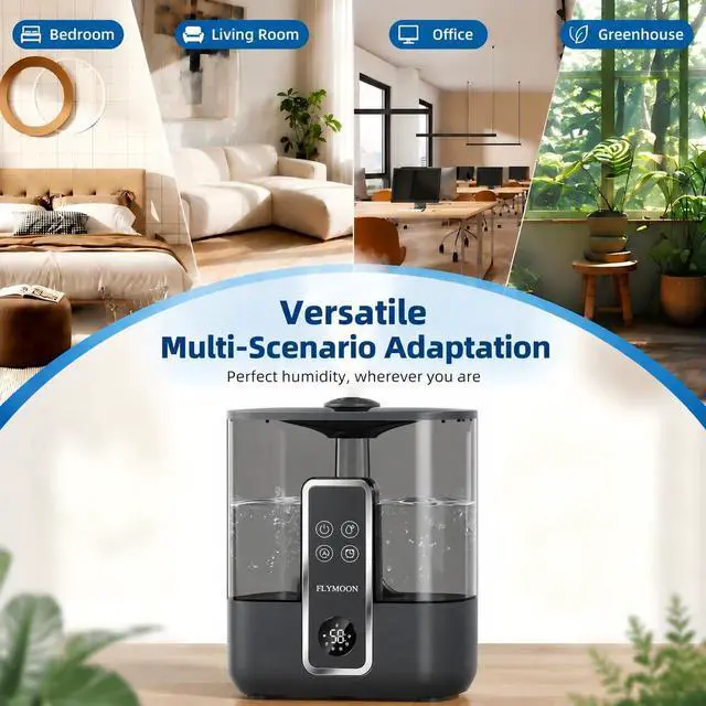 Alt view image 7 of 7 - Humidifier for Bedroom, Top Fill 5L Cool Mist Humidifiers with 28dB, Smart Humidifier for Large Room, Plants, Auto-Off, 12H Timer, 50 Hour Runtime,Tuya App Control, Black