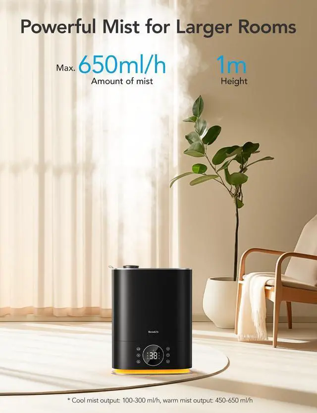 Alt view image 3 of 7 - 7L Humidifiers for Bedroom, Smart Top-Fill Cool & Warm Mist Humidifier Large Room, Auto Mode, 70H Quiet Runtime for Baby Plants Nursery, App & Voice Control, RGB Nightlight, Humidity Sensor
