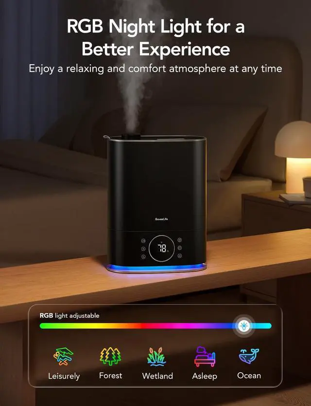 Alt view image 6 of 7 - 7L Humidifiers for Bedroom, Smart Top-Fill Cool & Warm Mist Humidifier Large Room, Auto Mode, 70H Quiet Runtime for Baby Plants Nursery, App & Voice Control, RGB Nightlight, Humidity Sensor