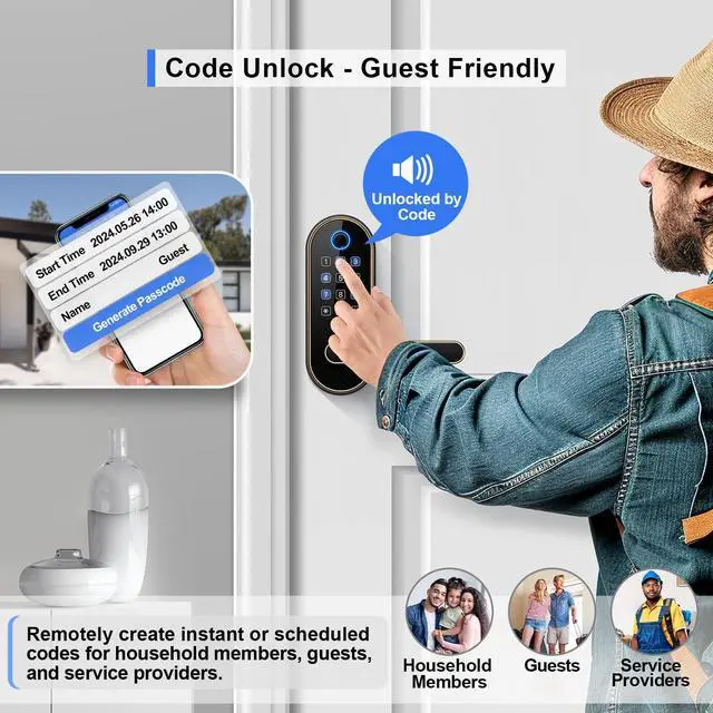 Alt view image 3 of 7 - Fingerprint Smart Lock with Handle & Keypad Fits Most US Doors, DIY Install, Keyless Entry: Code, FOB, Auto-Lock. Ideal for Home, Airbnb, Rental, Kids, Seniors. Alexa & Google Compatible