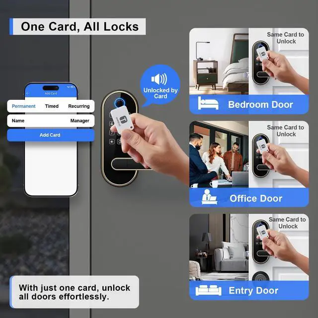 Alt view image 5 of 7 - Fingerprint Smart Lock with Handle & Keypad Fits Most US Doors, DIY Install, Keyless Entry: Code, FOB, Auto-Lock. Ideal for Home, Airbnb, Rental, Kids, Seniors. Alexa & Google Compatible